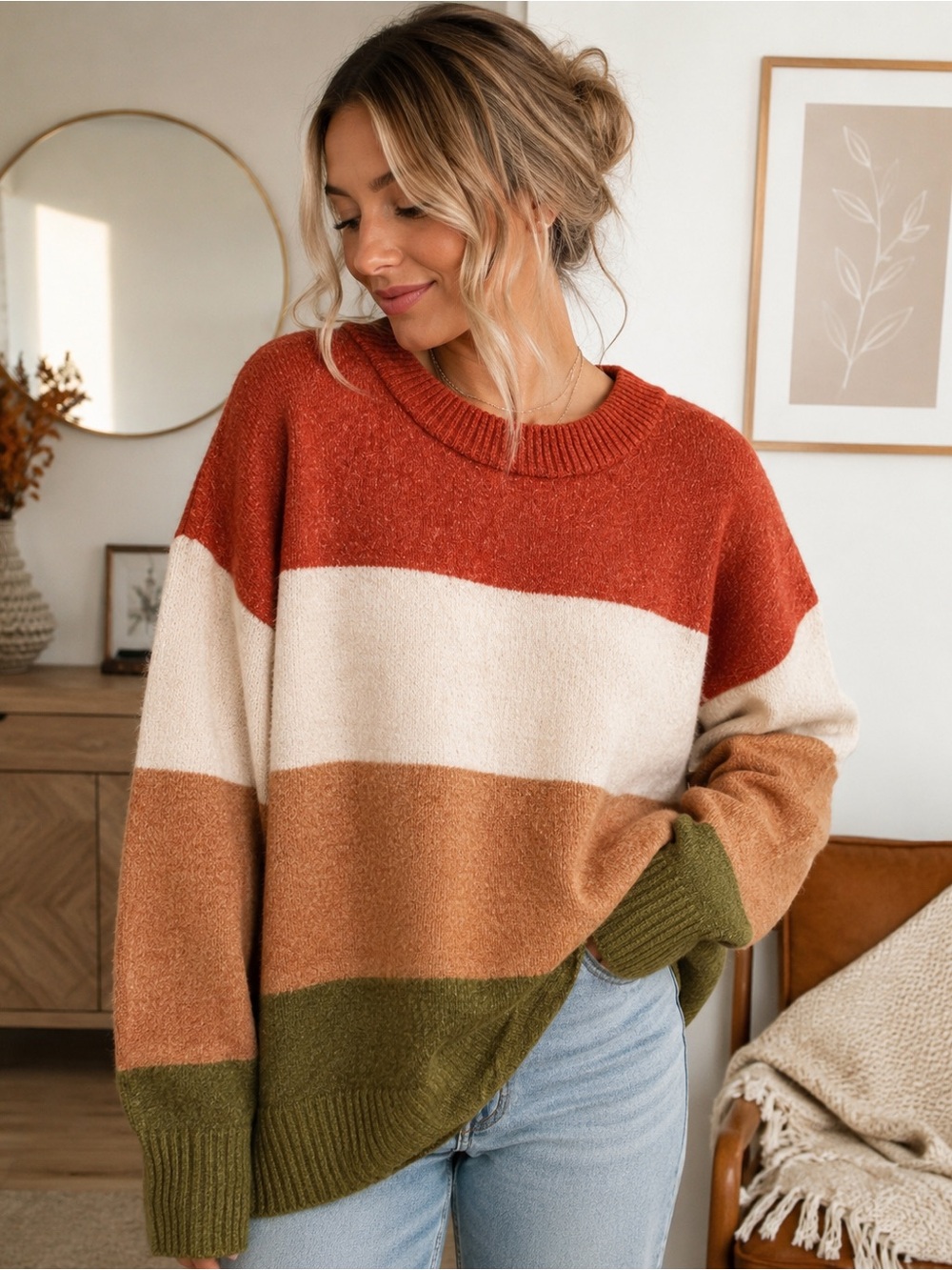 A New Day Oversized Colorblock Sweater XS Slouchy Chunky Knit